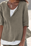 Cleo | Women's 3/4 Sleeve V-Neck Layered Linen Casual Blouse