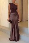 Anita™ | Elegant One Shoulder Neck Pleated Party Maxi Dress