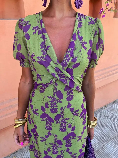 Lucinda | Women’s Boho Floral Dress with Pleated Detailing