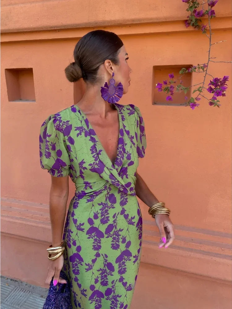 Lucinda | Women’s Boho Floral Dress with Pleated Detailing