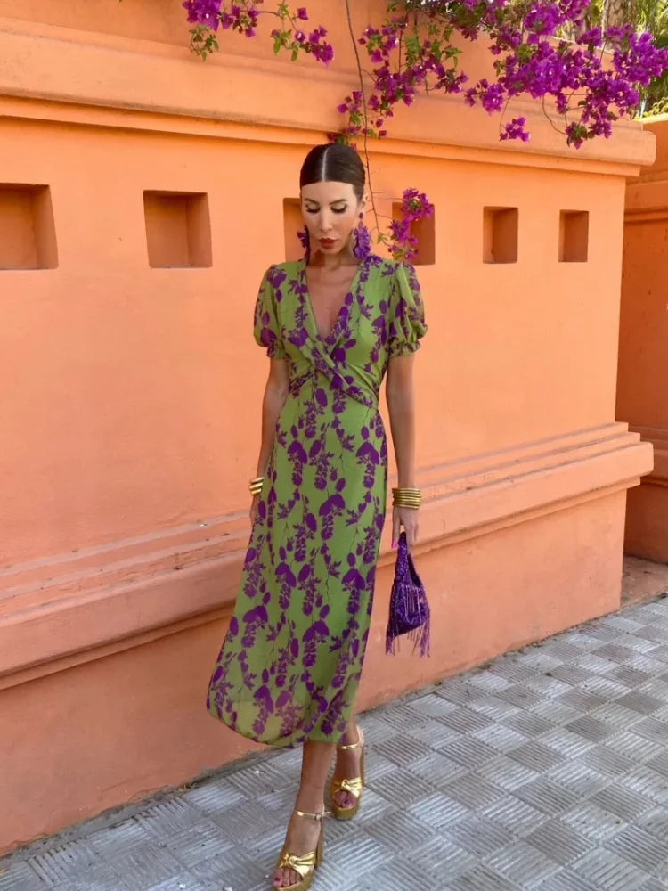 Lucinda | Women’s Boho Floral Dress with Pleated Detailing
