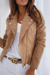 Women's Classic Biker Jacket — Cropped Faux Leather Zip-Front Moto Jacket