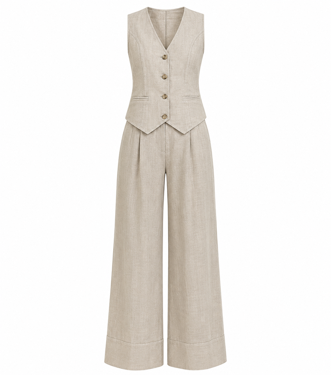 Emma Sheridan | Linen Vest &amp; Wide-Leg Pants Set For Women