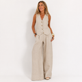 Emma Sheridan | Linen Vest & Wide-Leg Pants Set For Women