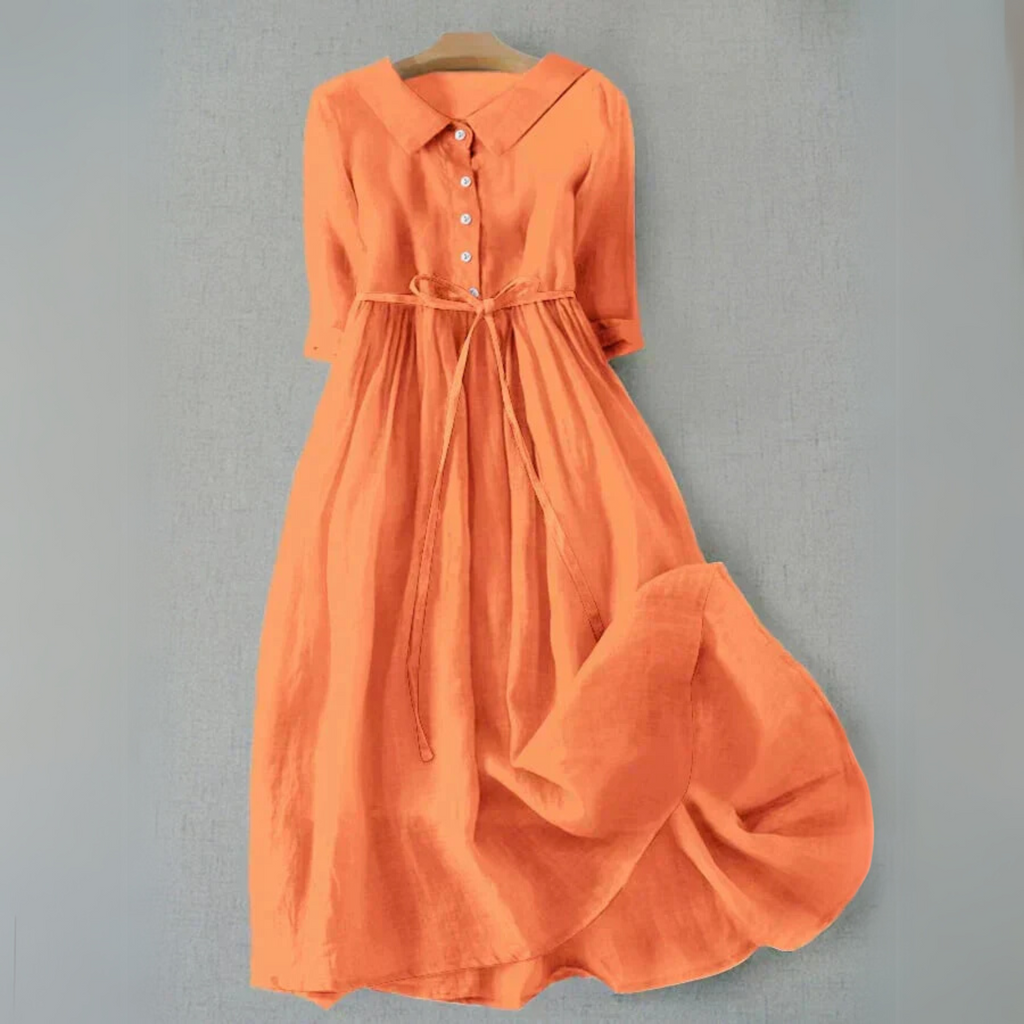 Matilda Clarke | Linen Midi Dress with Tie Waist For Women