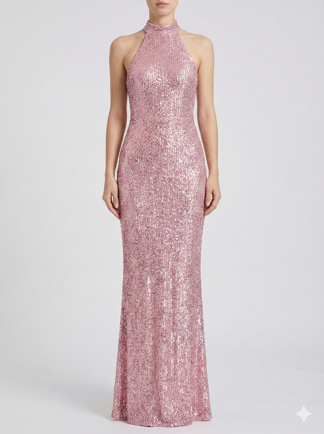 Sequin Halter Neck Maxi Dress with Elegant Fitted Silhouette