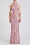 Sequin Halter Neck Maxi Dress with Elegant Fitted Silhouette