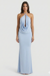 Halter Neck Maxi Dress – Draped Elegant Evening Dress for Women