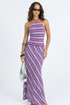 Halter Neck Maxi Dress – Striped Evening Silhouette Dress for Women