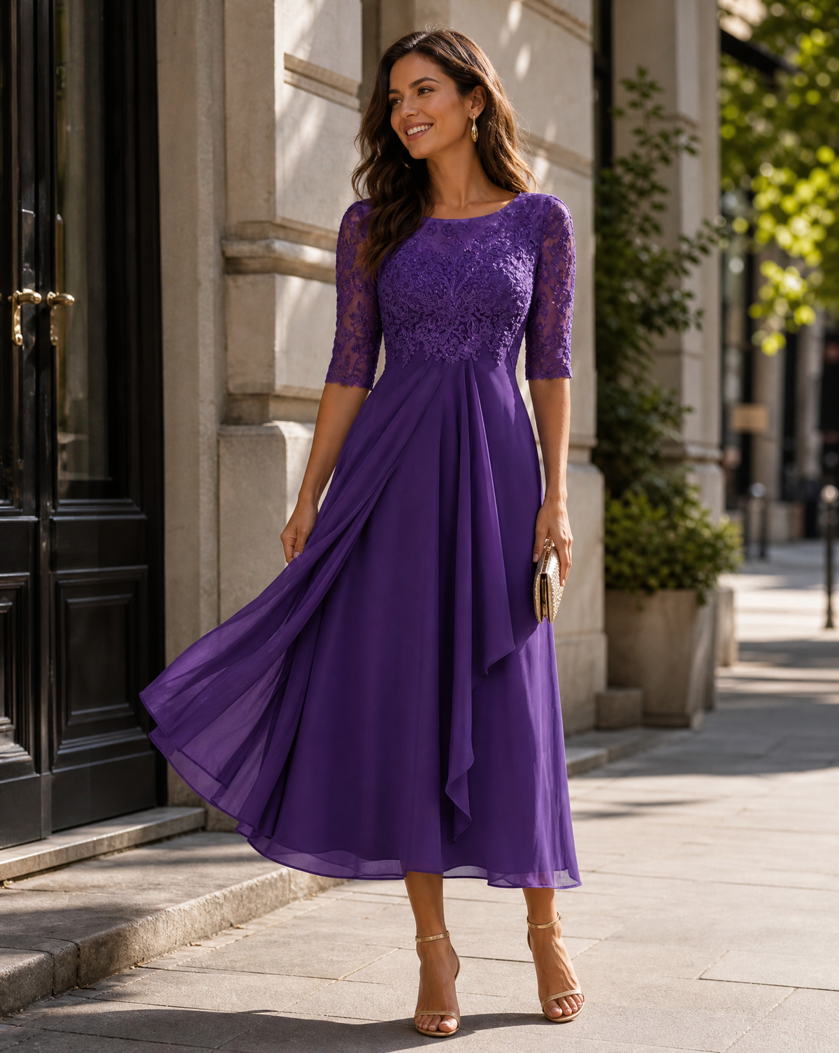 Elegant Flowy Women's Party Dress with Lace Bodice