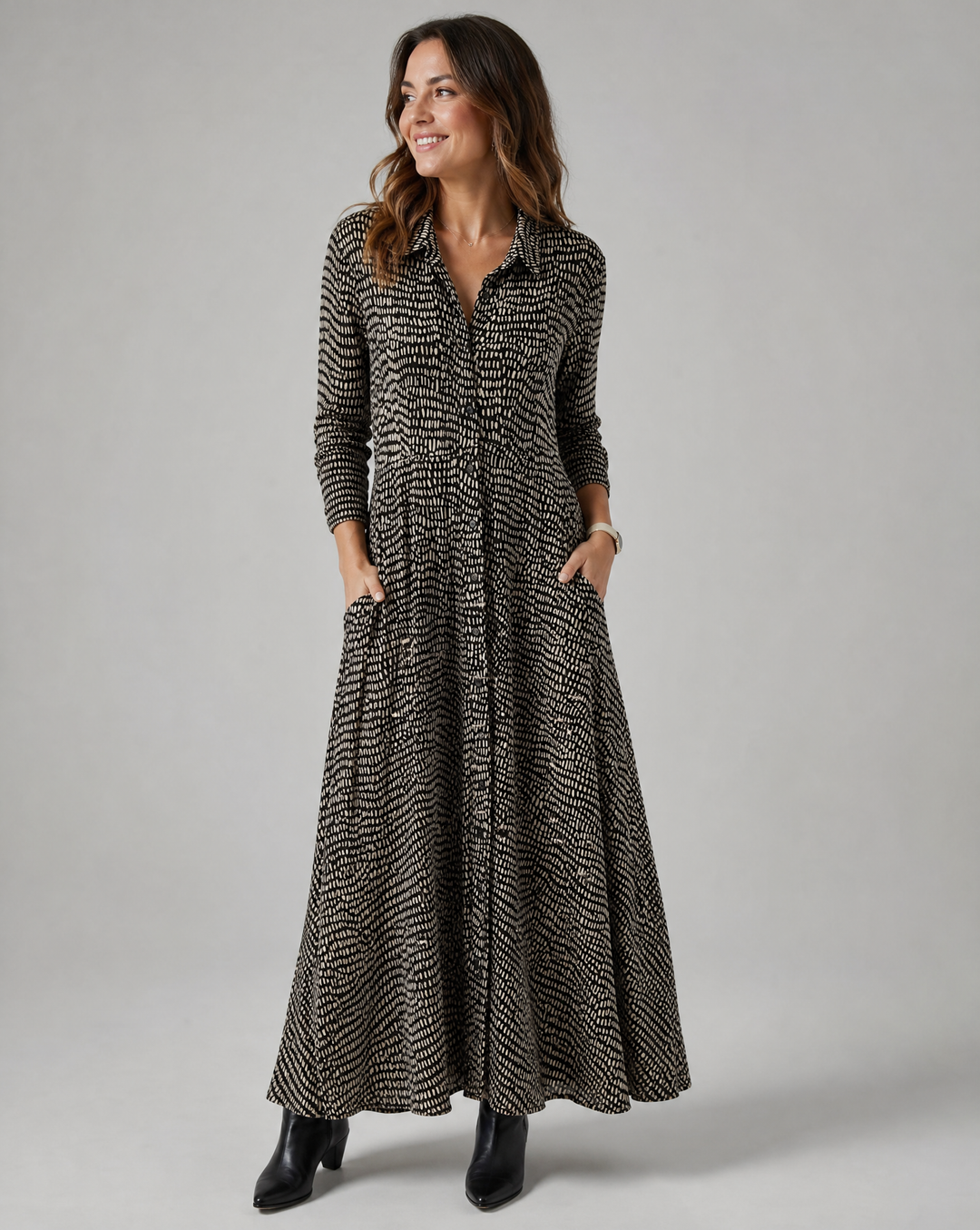 Long Relaxed Dress With V-Neck
