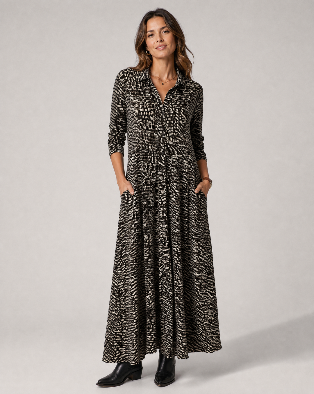 Long Relaxed Dress With V-Neck