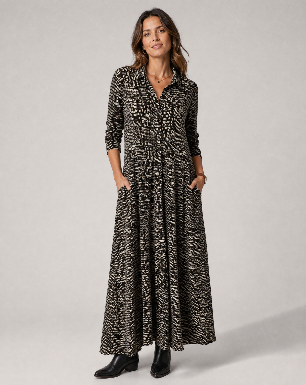 Long Relaxed Dress With V-Neck