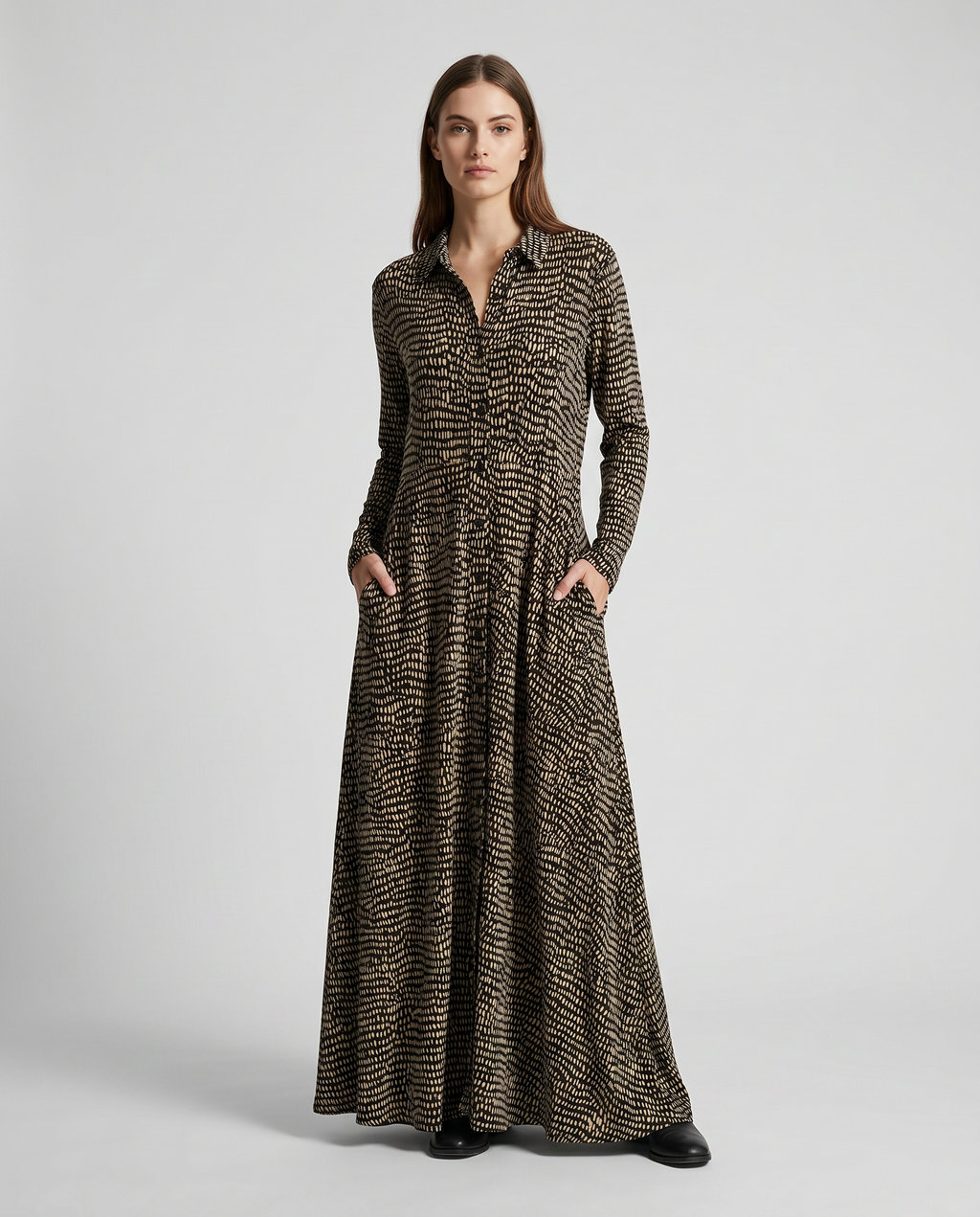 Long Relaxed Dress With V-Neck