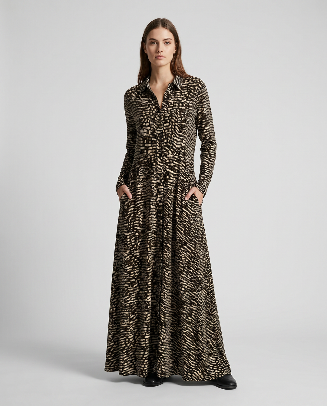 Long Relaxed Dress With V-Neck