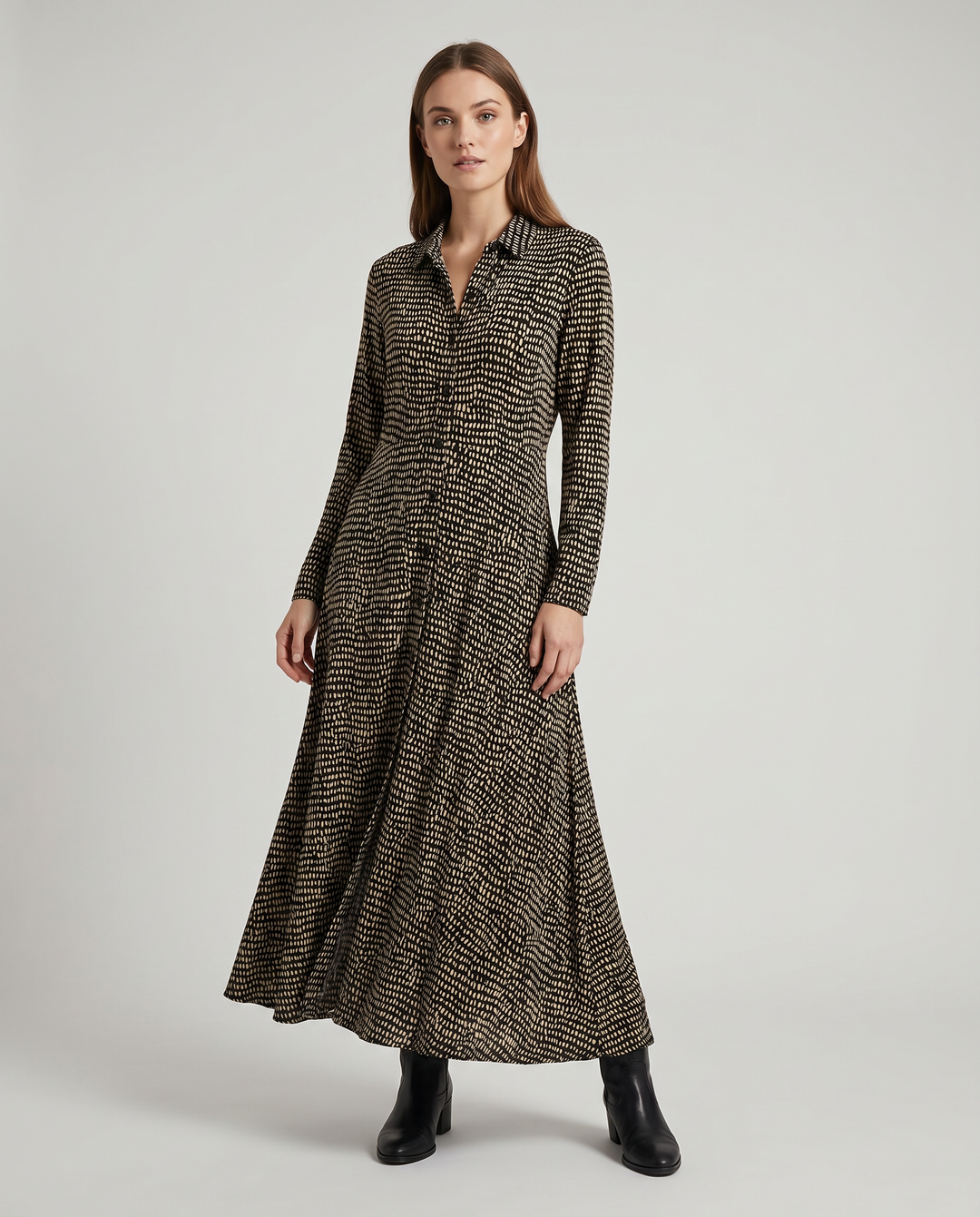Long Relaxed Dress With V-Neck