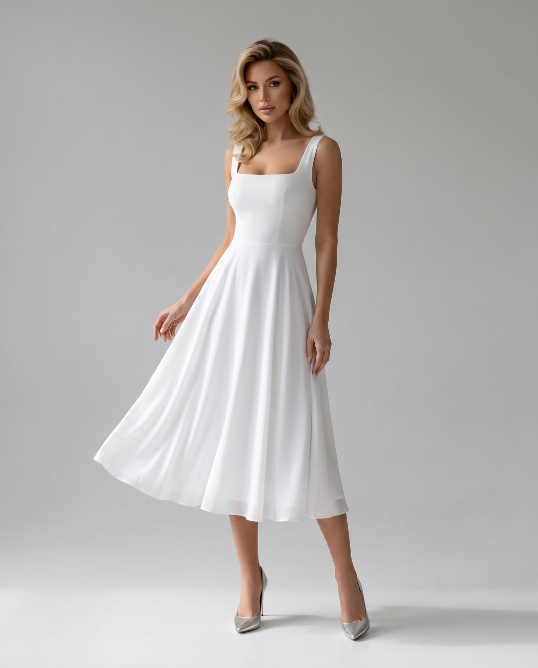 Marie Elegant A-line Summer Wedding Guest midi dress