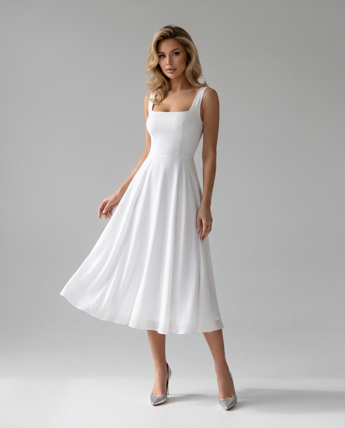 Marie Elegant A-line Summer Wedding Guest midi dress