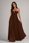 Pleated Halter Neck Maxi Dress with Open Back Detail