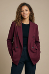 Burgundy Vintage Blazer – Classic Double Breasted Style for Autumn Elegance
