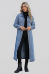 Women’s Oversized Long Denim Coat with Button-Down Front and Classic Collar