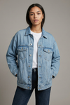 Women’s Oversized Denim Jacket with Classic Collar and Relaxed Streetwear Fit
