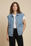 Women’s Oversized Denim Vest with Button-Down Front and Relaxed Street Style Fit
