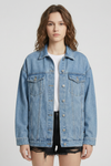Women’s Oversized Denim Jacket with Classic Button Front and Relaxed Streetwear Fit