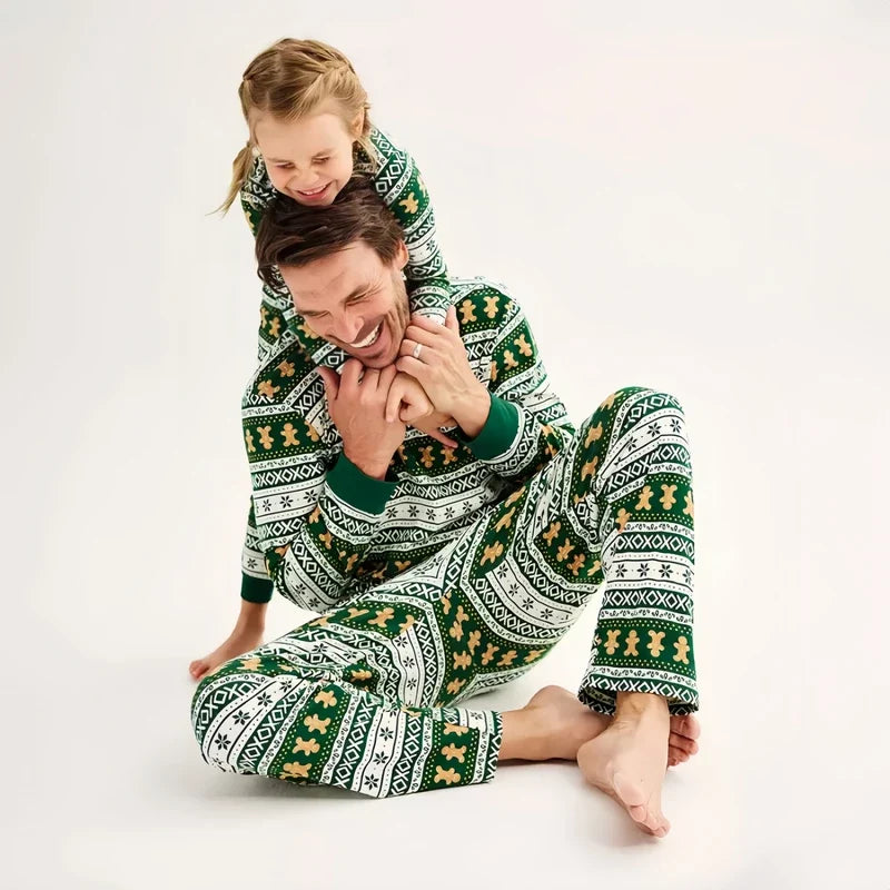 Matching Green Family Gingerbread Christmas Pyjamas Set
