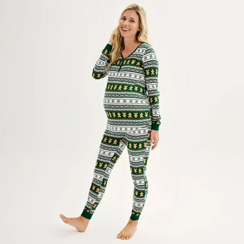 Matching Green Family Gingerbread Christmas Pyjamas Set
