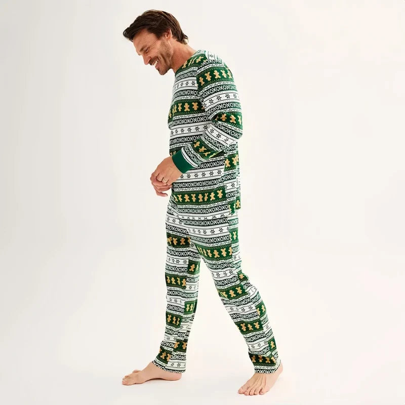Matching Green Family Gingerbread Christmas Pyjamas Set