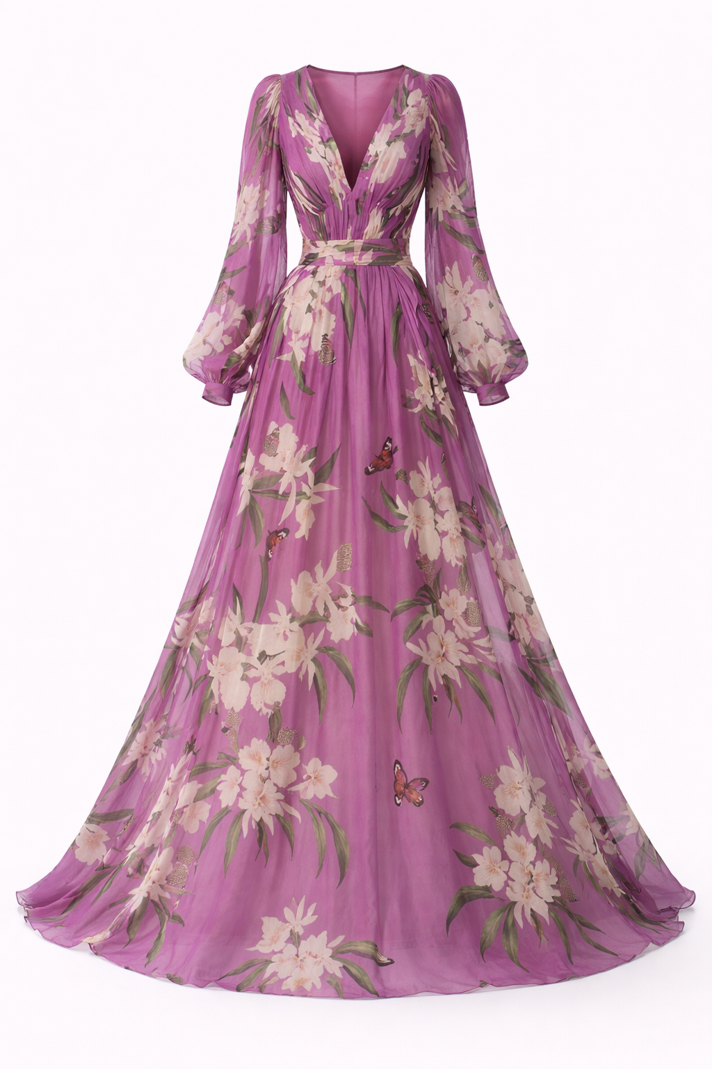 Charlotte Campbell | Purple Floral Chiffon Maxi Dress For Women