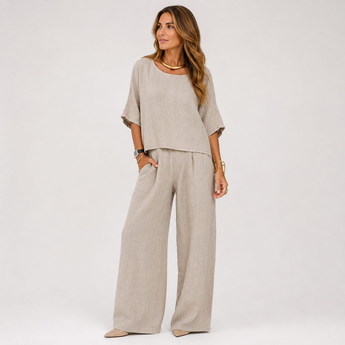 Hannah Young | Relaxed Linen-Blend Wide Leg Pants Set For Women