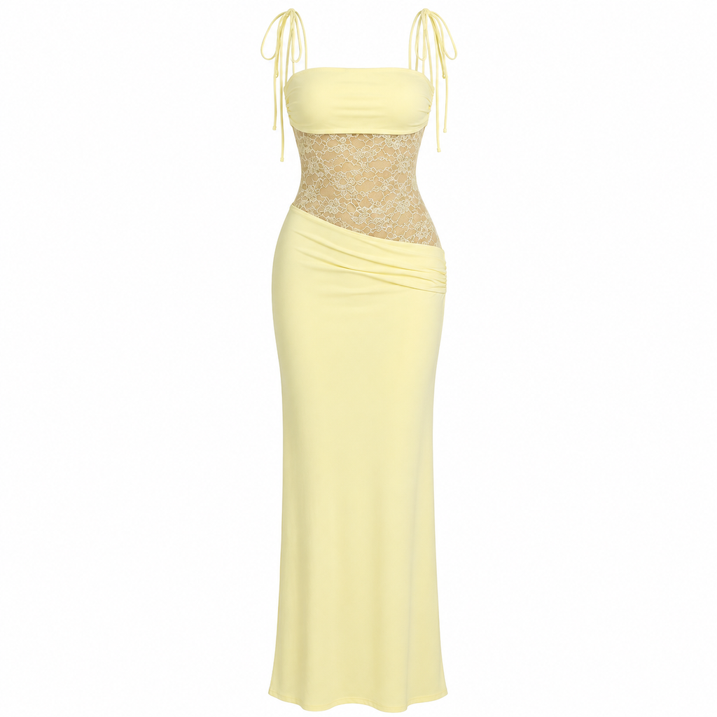 Harriet Collins | Lace Panel Tie-Shoulder Maxi Dress For Women