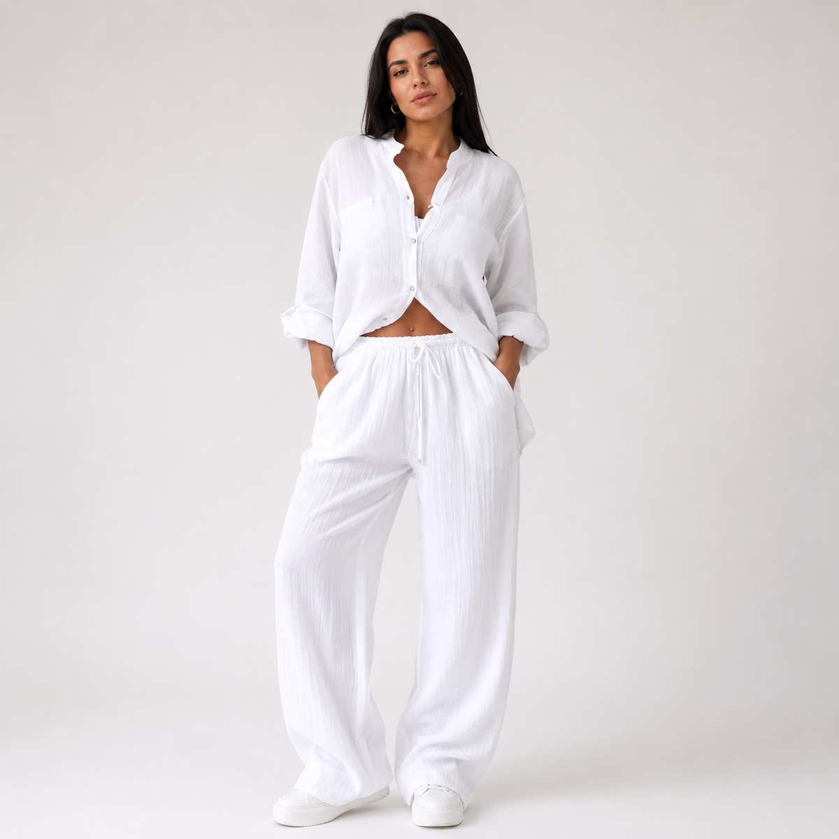 Harriet Campbell | Linen-Feel Wide Leg Two Piece Set For Women