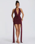 Matilda Henley | Embellished Halter Draped Mini Dress For Women
