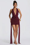 Matilda Henley | Embellished Halter Draped Mini Dress For Women