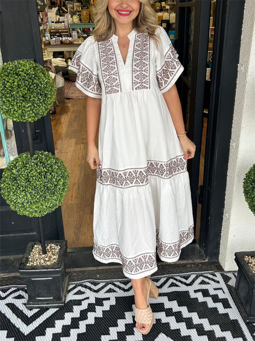 Alyssa | Women’s Elegant Boho Dress with Embroidered Trim