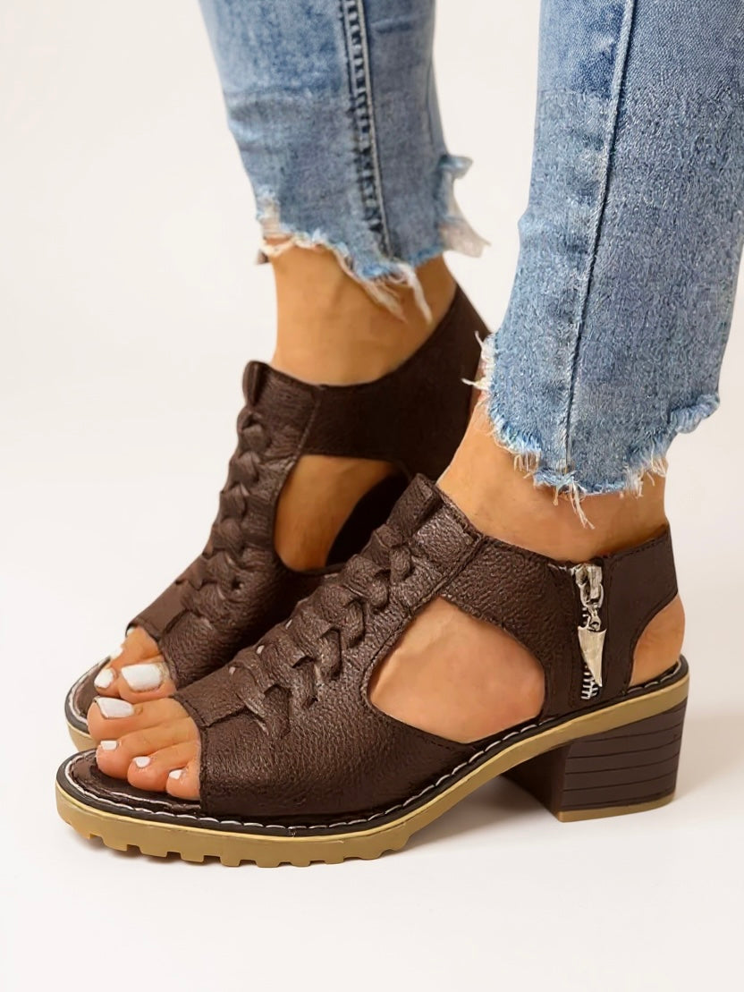 Elena | Women’s Zip High Heel Sandals Cushioned Footbed