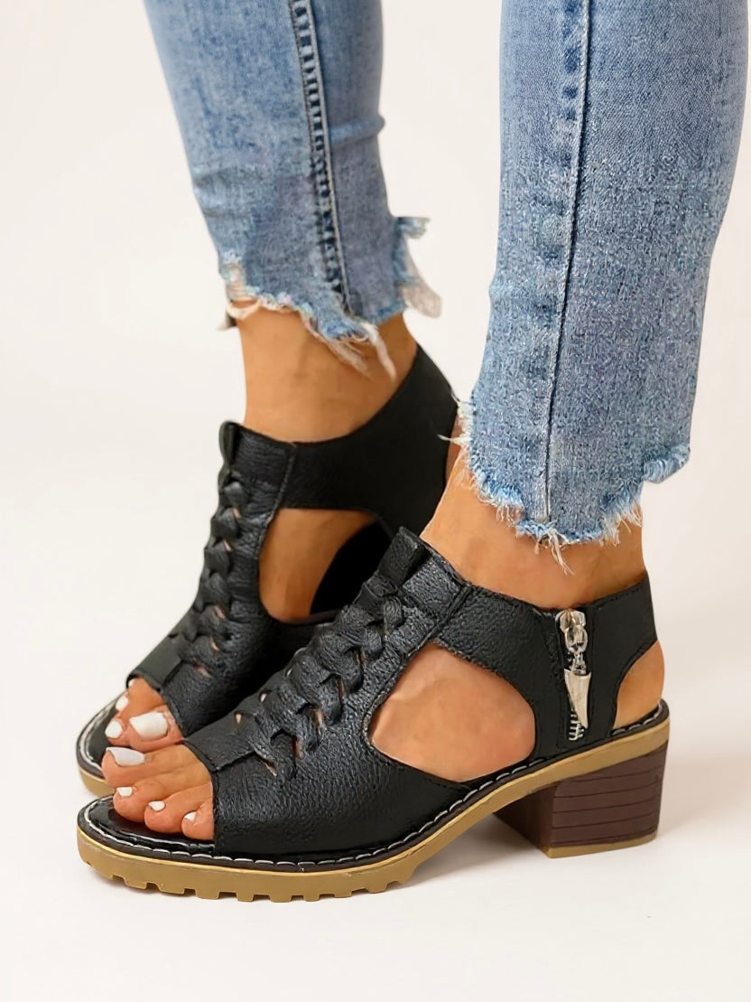 Elena | Women’s Zip High Heel Sandals Cushioned Footbed