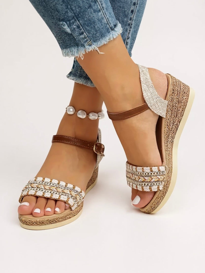 Elora | Women’s Braided Wedge Sandals with Cushioned Footbed