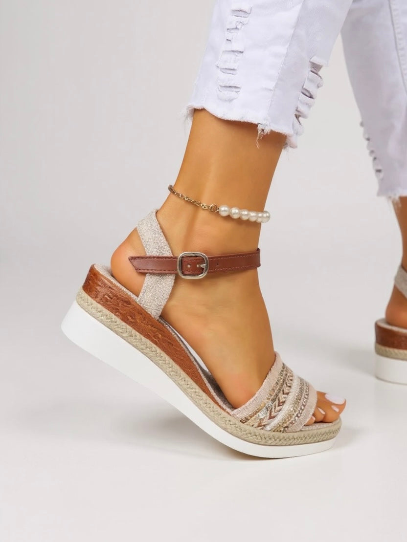 Mila |  Women’s Beaded Wedge Sandals with Cushioned Footbed