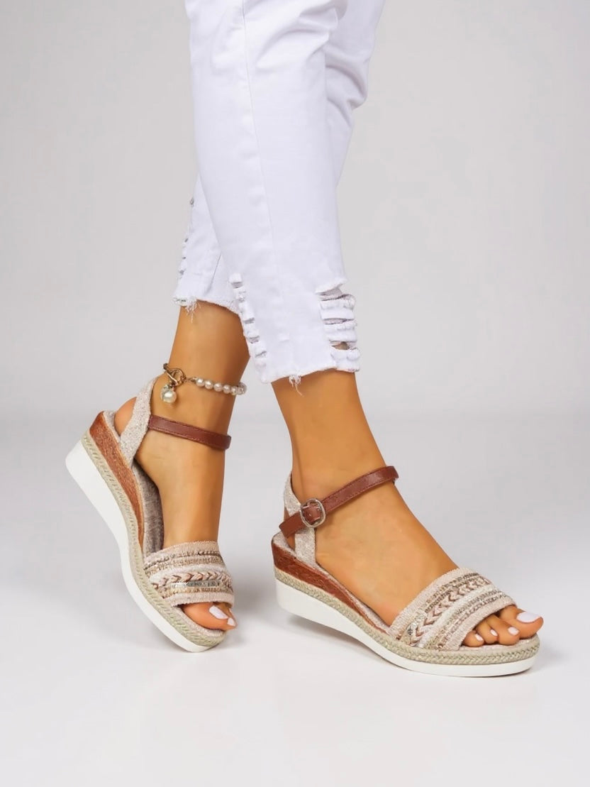 Mila |  Women’s Beaded Wedge Sandals with Cushioned Footbed