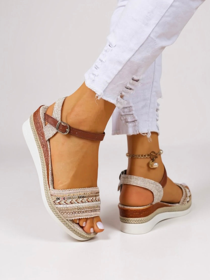 Mila |  Women’s Beaded Wedge Sandals with Cushioned Footbed