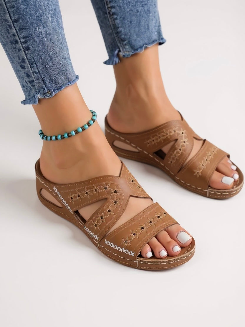 Evangeline | Women’s Slide Sandals with Embroidered Straps