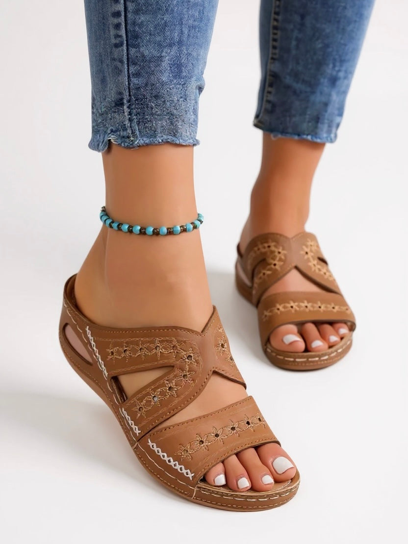 Evangeline | Women’s Slide Sandals with Embroidered Straps
