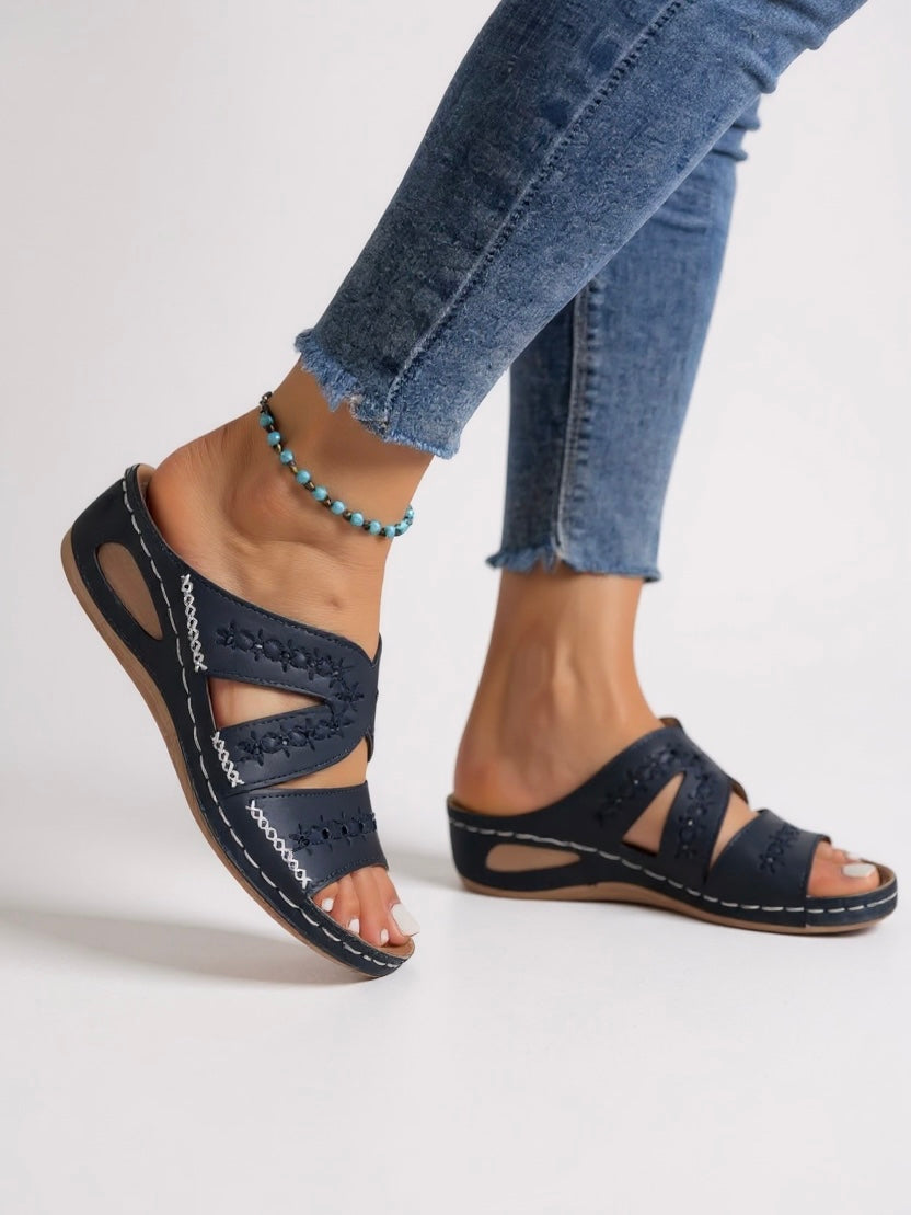 Evangeline | Women’s Slide Sandals with Embroidered Straps