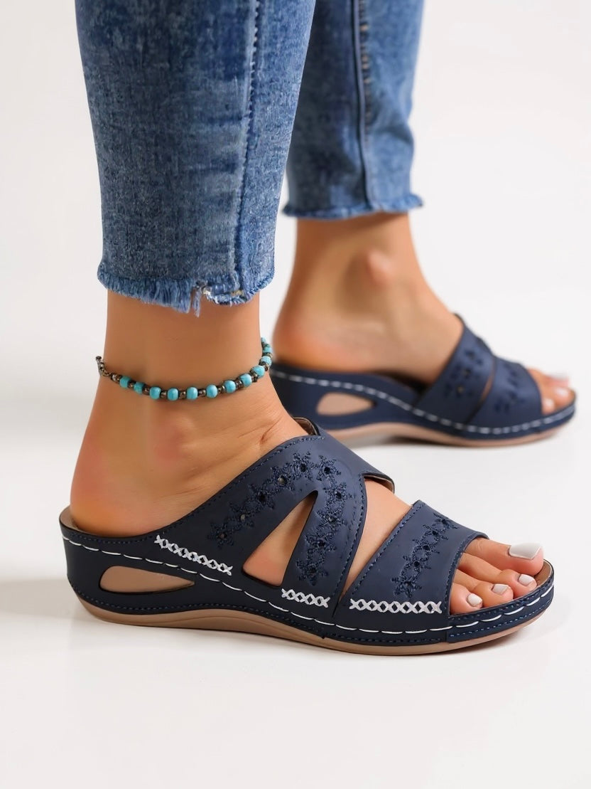 Evangeline | Women’s Slide Sandals with Embroidered Straps