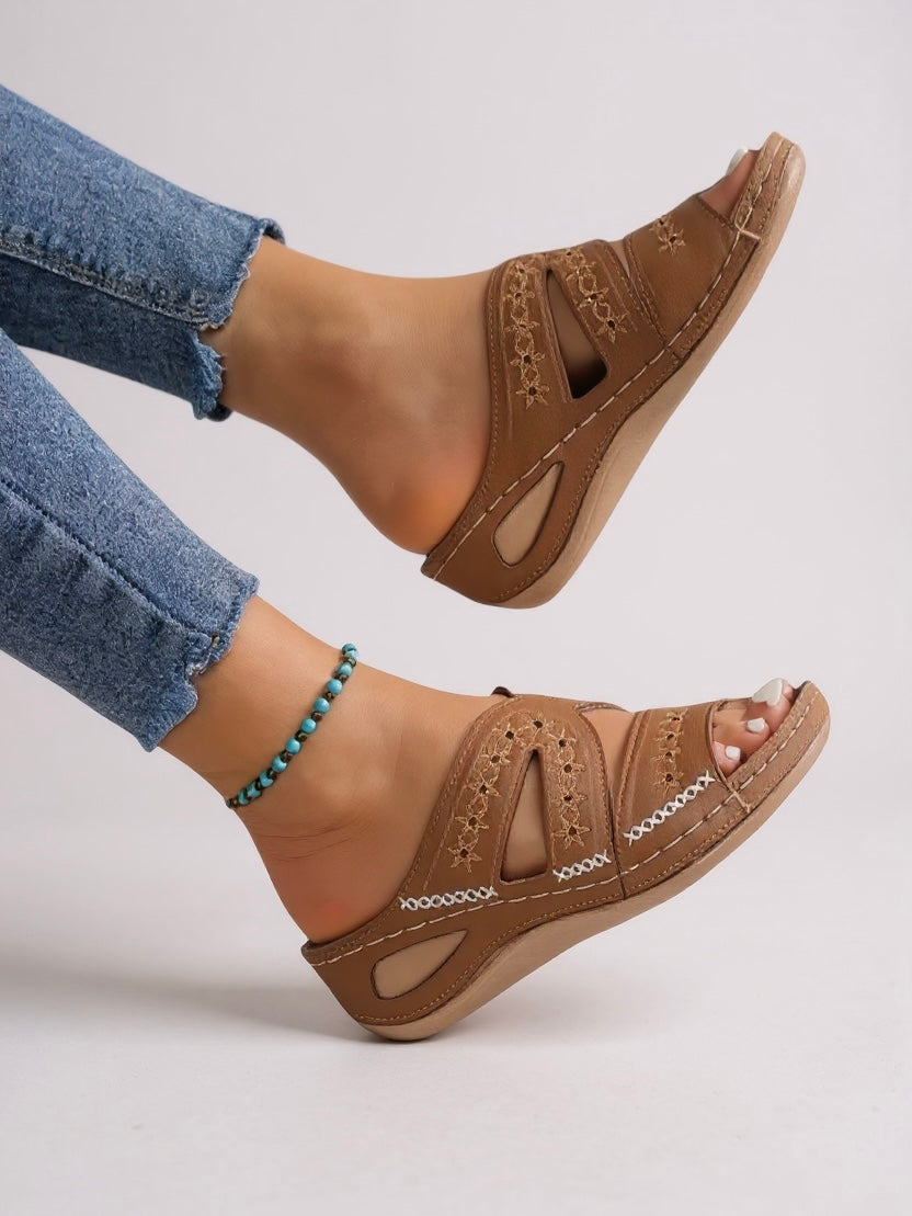 Evangeline | Women’s Slide Sandals with Embroidered Straps