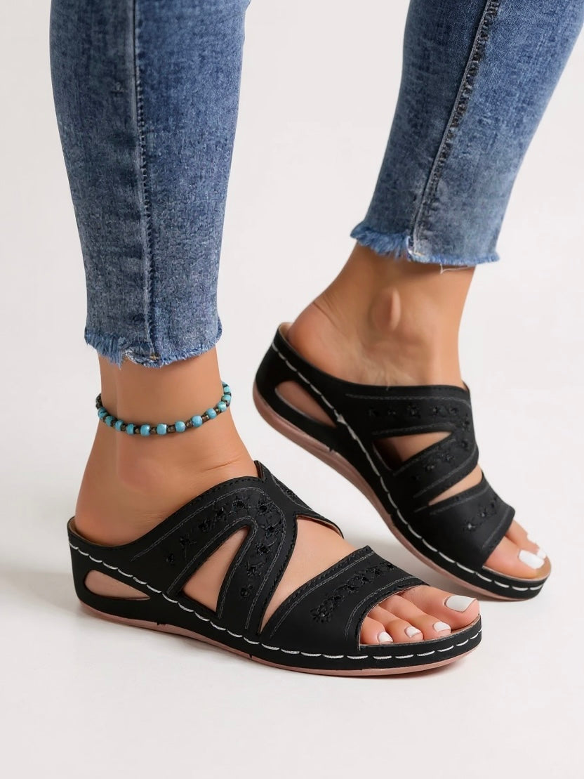 Evangeline | Women’s Slide Sandals with Embroidered Straps